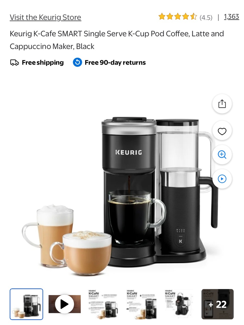 Keurig K-Cafe SMART Single Serve Coffee & Latte Maker - Black